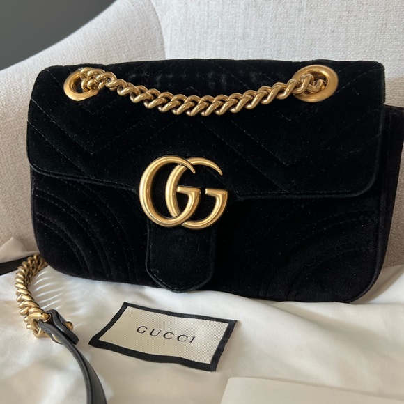 Gucci Marmont Black Velvet Matelasse GG Mini Crossbody Bag - Picture 6 of 14